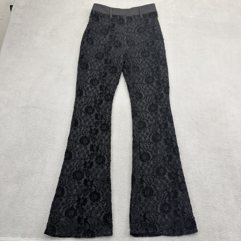Avec Les Filles High Waist Flare‎ Leg Lace Pants Size XS Black Floral Lined NWT